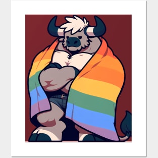 Comfy Womfy Furry Pride Bull LGBTQ Rainbow V2 Posters and Art